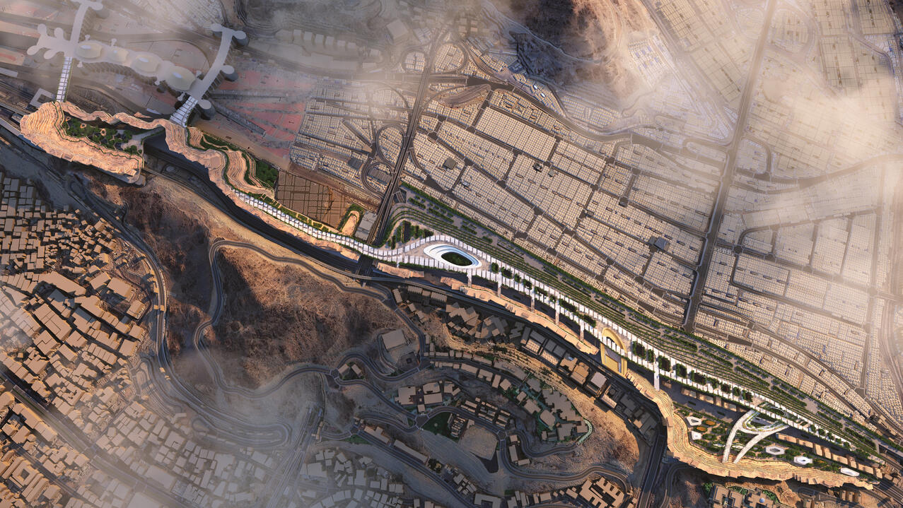 The main building’s form is inspired by local mountain typologies, reinstating the natural landscape while framing Al Rabita, a key ritual space. The main building’s form is inspired by local mountain typologies, reinstating the natural landscape while framing Al Rabita, a key ritual space.